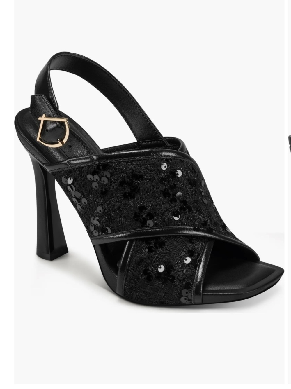 Karl Lagerfeld Colbie Sequin X Band Sandal Heels Black Size 10